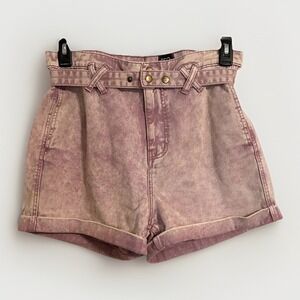 BDG Urban Outfitters Wms Denim Shorts 27 Purple Acid Wash Paperbag High Waist